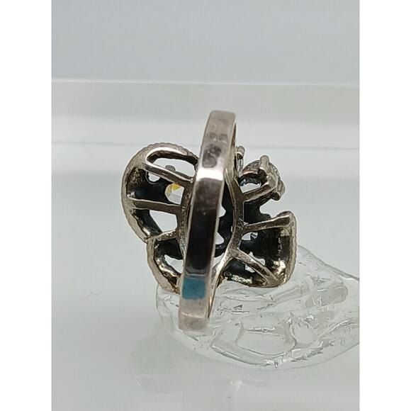 1990's Vintage Antique-Style Marcasite Sterling Silver Diamond CZ Size Ring 8.5 - Picture 6 of 9